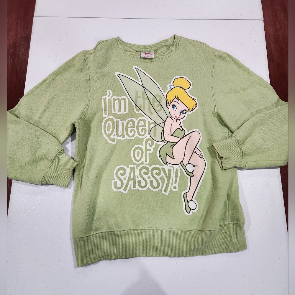 Vintage Disney Store Tickerbell I'm The Queen Of Sassy Sweatshirt Green